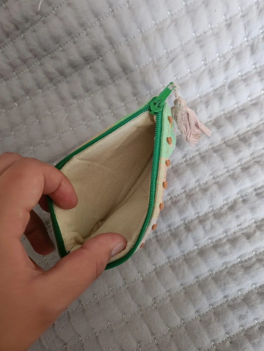 Pastel Green Woven Tassel Cosmetic Pouch